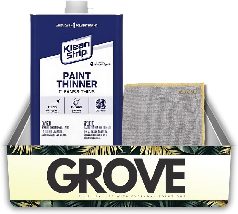 GROVE Mineral Spirits Paint Thinner 1 qt Bundle with Microfiber Cloth – Low Odor Solvent for Cleaning Brushes, Thinning Oil-Based Paint and Varnish – Gift Set (2 Items) - Image 1